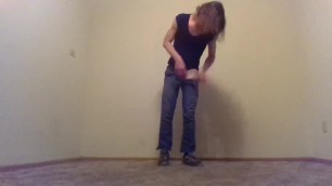 Nude Transgirl Kneeling in Jeans | Self-Photography Posing