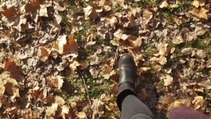 Leather Boot Fetish - Sexy Teen Tight Black Jeans alone in Woods