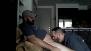 Straight Guy Bear Gets Head after Working in Garage
