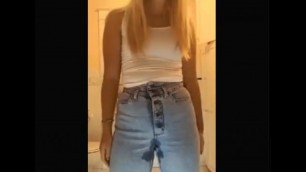 Sexy Blonde Teen Wetting Jeans