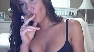 Smoking a Cigar in a Black Bra