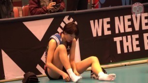 Sports Woman Resting Feet in White Socks after Match