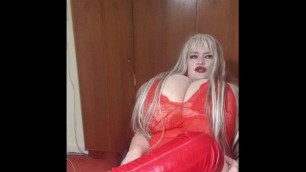 Susi wearing red fishnet red boots teasing lick my boots