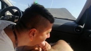 Girlfriend sucks cock in car and swallows cum